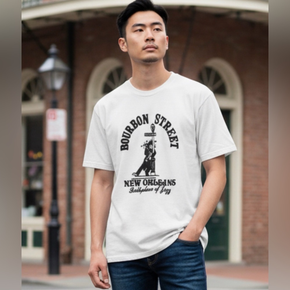 Vintage Bourbon Street T-Shirt One Stitch White Short Sleeve Men's Size M